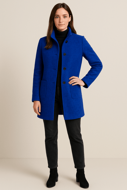 Anne | High Neck Button Long Coat