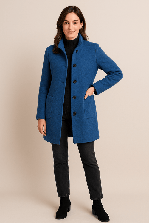 Anne | High Neck Button Long Coat