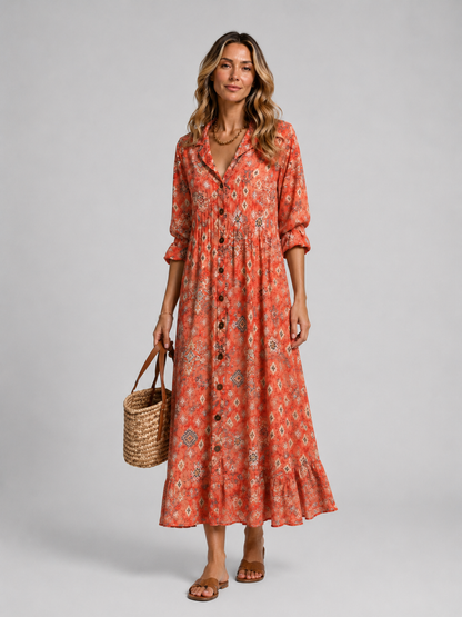 Eva Printed Shirt Midi Dress
