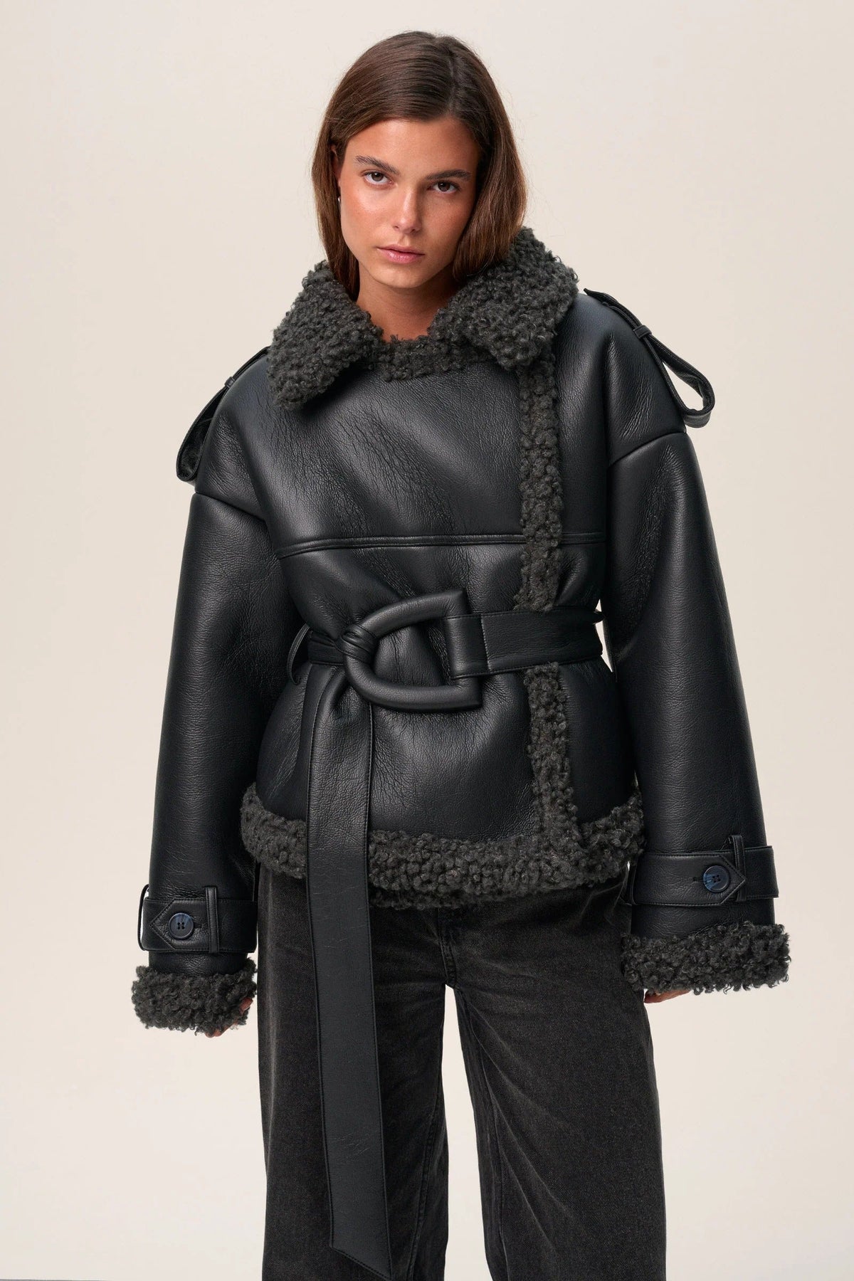 Evie | Belted Shearling Long Coat