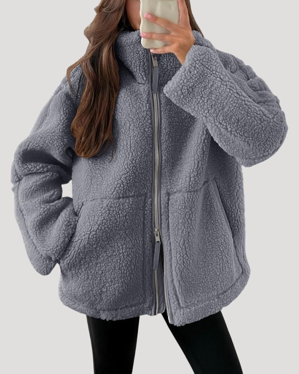 Jennifer | Oversized Teddy Fleece Zip Up Jacket