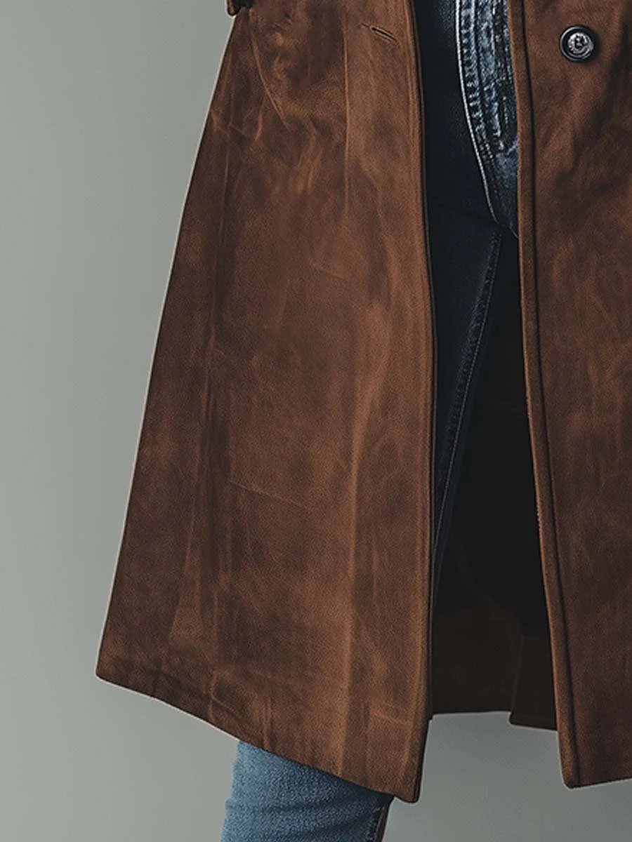 Katie | Suede Tailored Button Front Long Coat