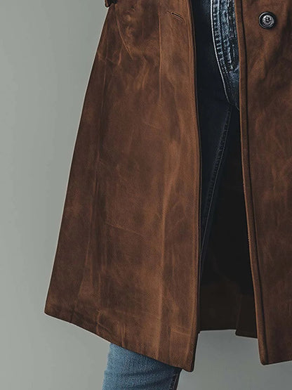 Katie | Suede Tailored Button Front Long Coat