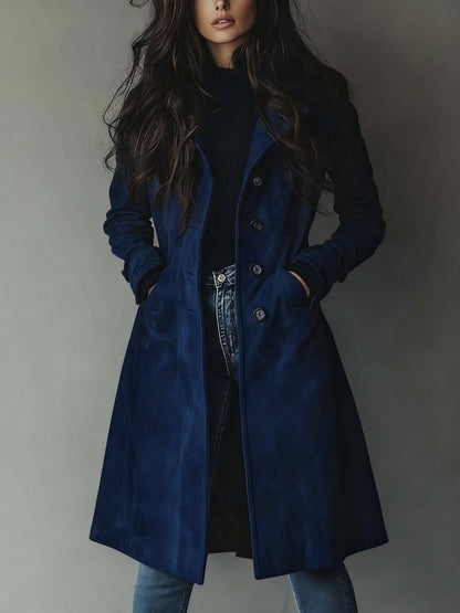 Katie | Suede Tailored Button Front Long Coat