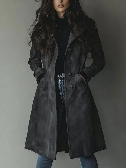 Katie | Suede Tailored Button Front Long Coat