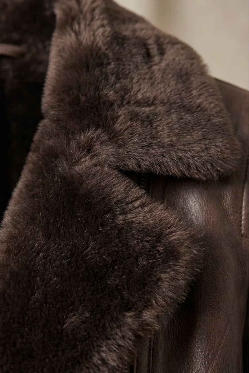 Nessa | Faux Leather Shearling Collar Zip Jacket